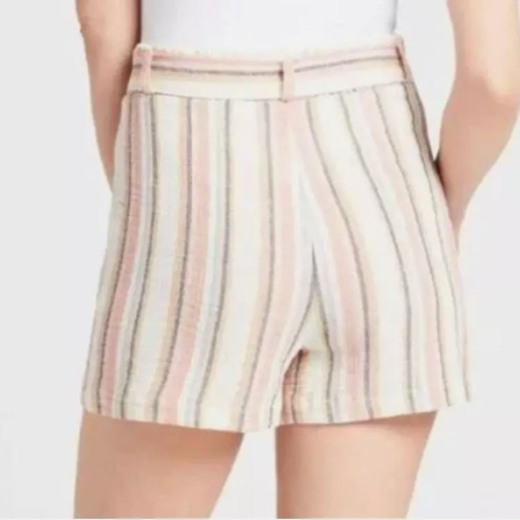 Nwt Evereve Roan + Ryan | Beau Stripe Tie Waist Cotton Shorts Cream | Size Small — image 2 of 8